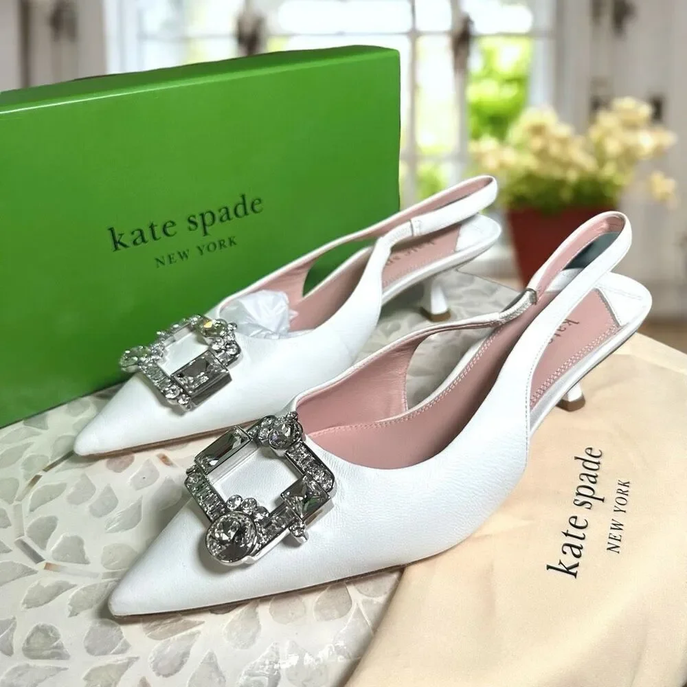 Kate Spade Renata Leather Embellished Slingback Pumps Wedding Shoes